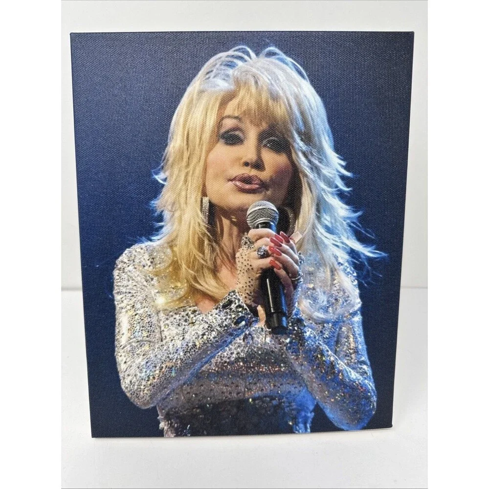 DOLLY PARTON performance 8x10 CANVAS PHOTO sits up ready to hang sparkly dress